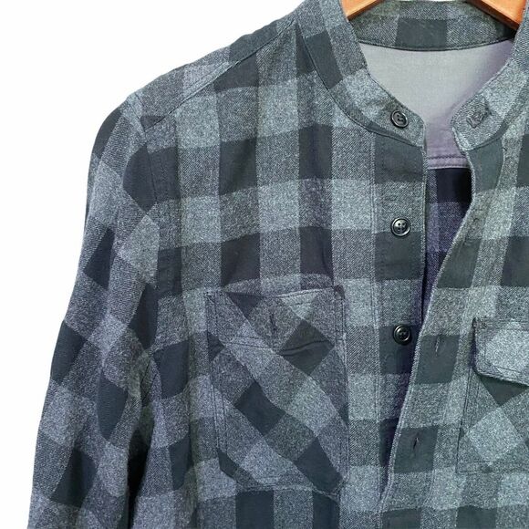 Nest Robe Wool cotton gingham plaid Button Front Black gray Gingham medium - Picture 8 of 11